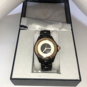 Solid Real 14K Gold Bezel 1.00CT Black Spinel Vicence Milor Italy Ceramic Watch